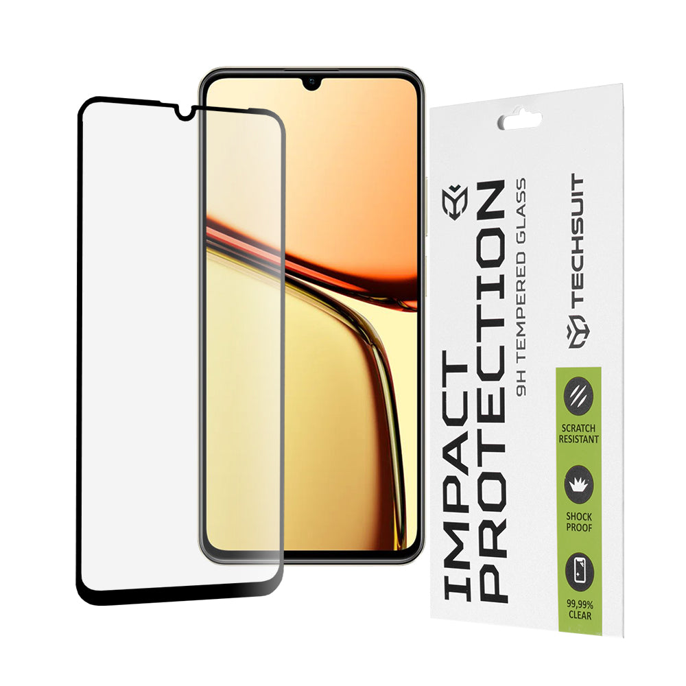 Beskyttelsesfilm Techsuit til Realme C63 / C61, Hærdet Glas, Full Glue, 111D, Sort