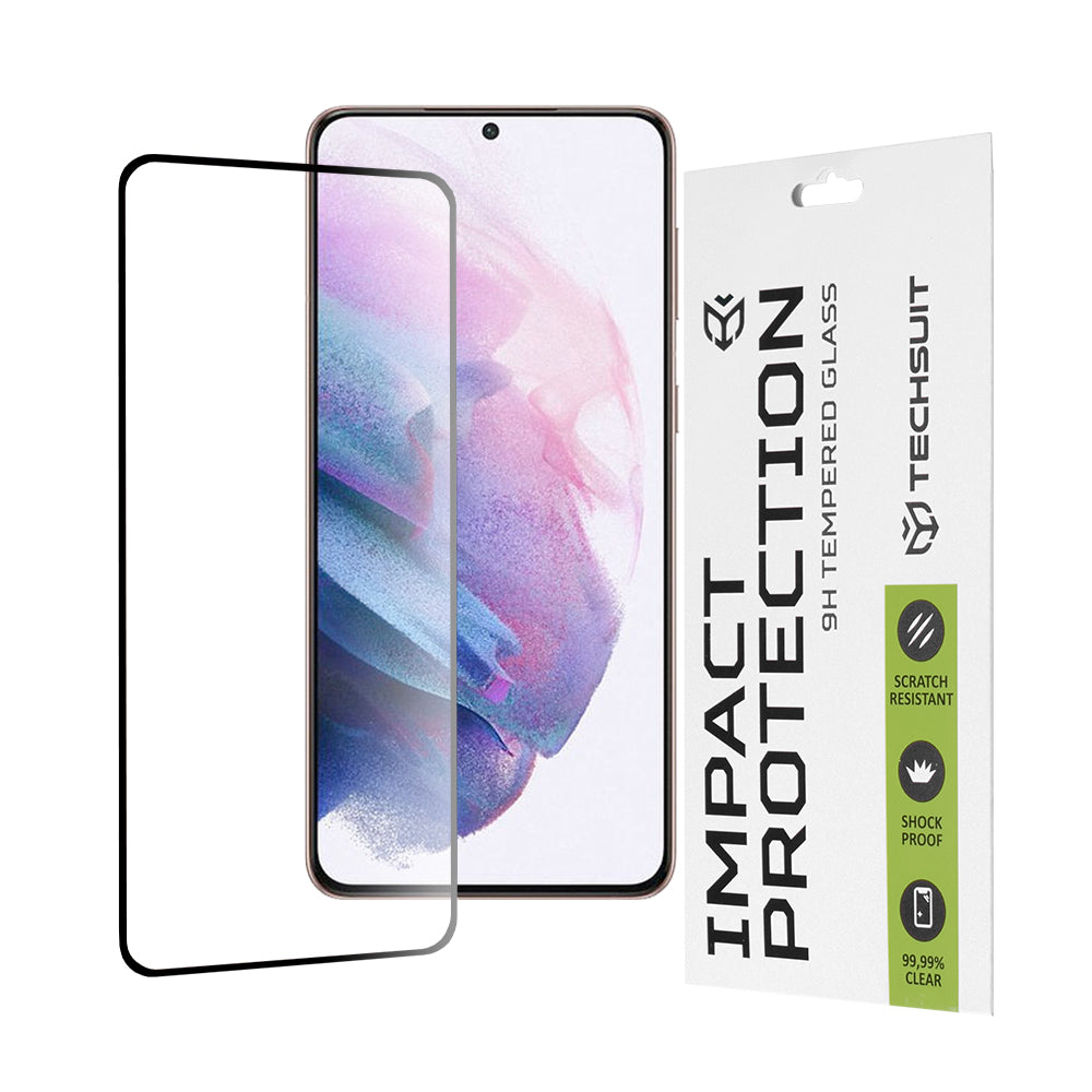 Techsuit Skærmbeskyttelsesfilm til Samsung Galaxy S21+ 5G G996, Hærdet Glas, Full Glue, 111D, Sort