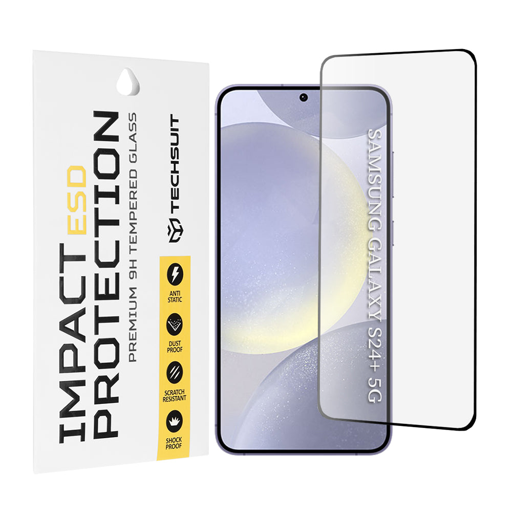 Techsuit Skærmbeskyttelsesfilm til Samsung Galaxy S24+ S926, Hærdet Glas, Fuld Lim, Sort