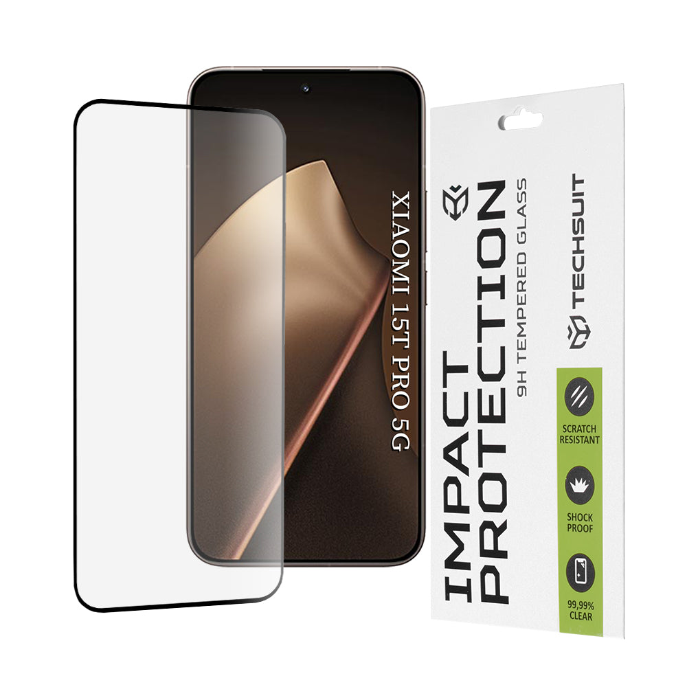 Beskyttelsesfilm Techsuit skærmbeskytter til Xiaomi 15T Pro, Hærdet Glas, Full Glue, 111D, Sort