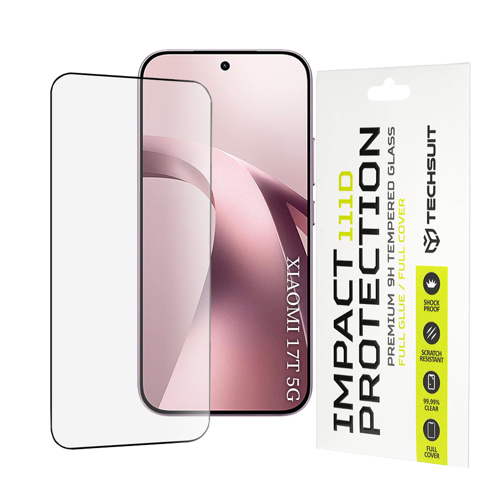 Techsuit Skærmbeskyttelsesfilm til Xiaomi 17T, Hærdet Glas, Full Glue, 111D, Sort