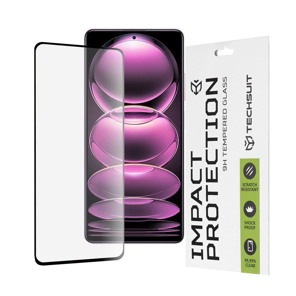 Techsuit Skærmbeskytter til Xiaomi Poco X5 Pro / Redmi Note 12 Pro 5G / Note 12 Pro+, Hærdet Glas, Full Glue, 111D, Sort