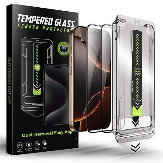 Beskyttelsesfilm Techsuit TitanGlass til Apple iPhone 17 / 16 Pro, Hærdet Glas, Full Glue, Sæt med 2 stykker, Sort