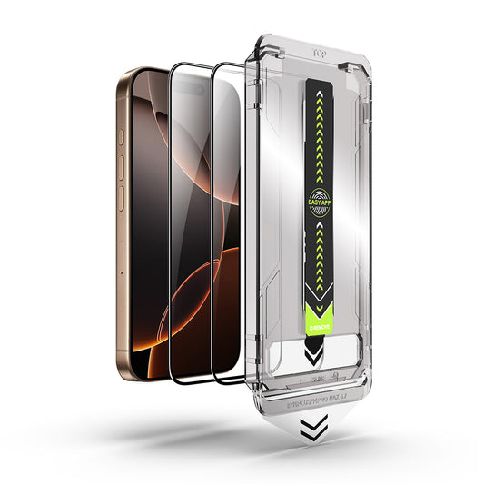 Beskyttelsesfilm Techsuit TitanGlass til Apple iPhone 17 / 16 Pro, Hærdet Glas, Full Glue, Sæt med 2 stykker, Sort