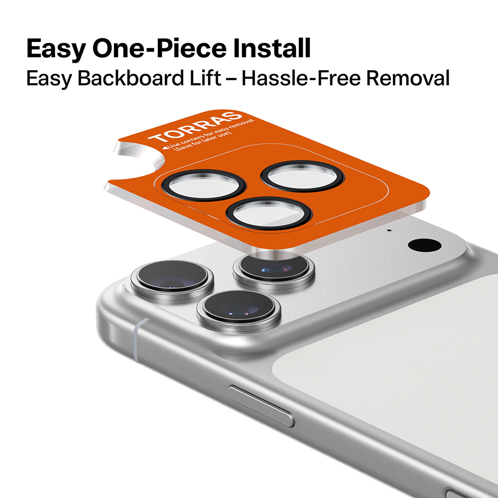 Torras Lensguard bagkamera beskyttelsesfilm til Apple iPhone 17 Pro Max / 17 Pro, hærdet glas, orange