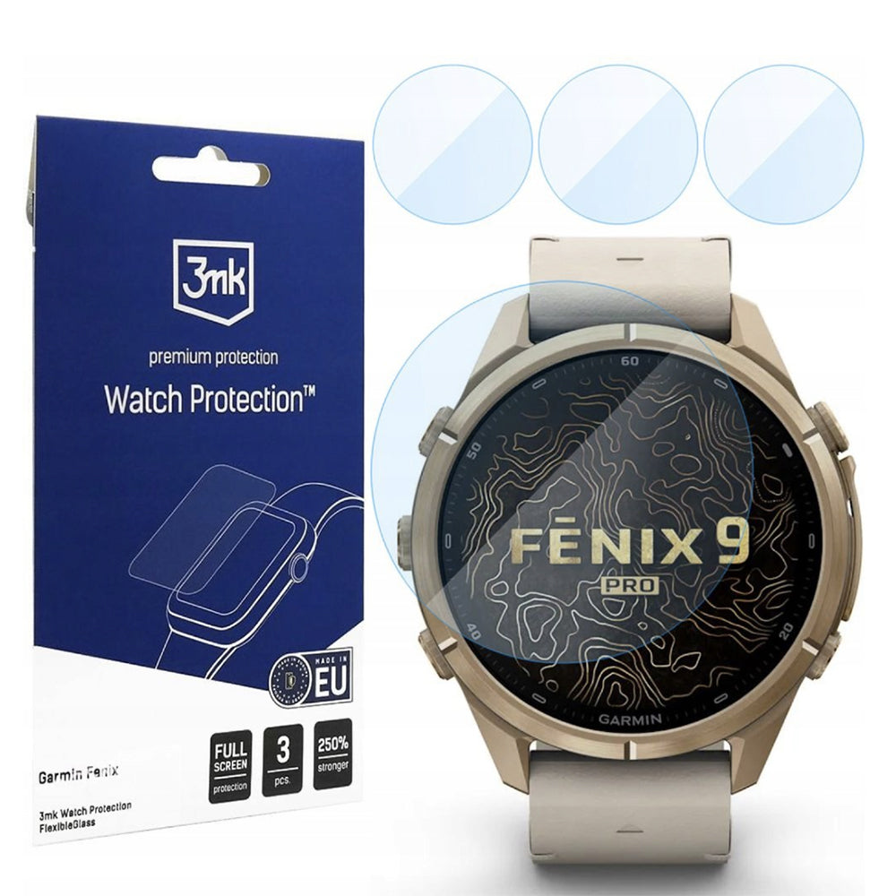 3MK FlexibleGlass Beskyttelsesfilm til Garmin Fenix 9 Pro 43mm, Sæt med 3 stk., Fleksibelt Glas