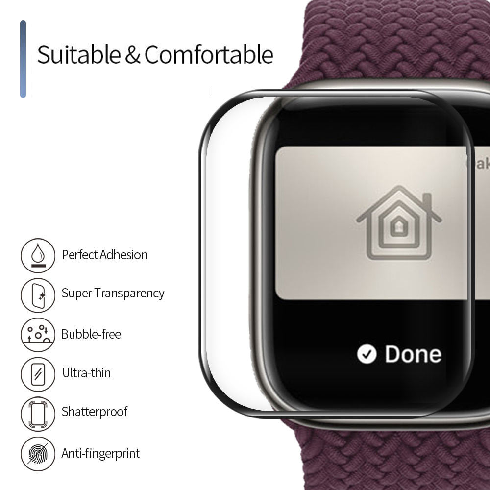 Blueo High Molecule Beskyttelsesfilm til Apple Watch 8 / 7 41mm Serie, Hærdet Glas, Sort