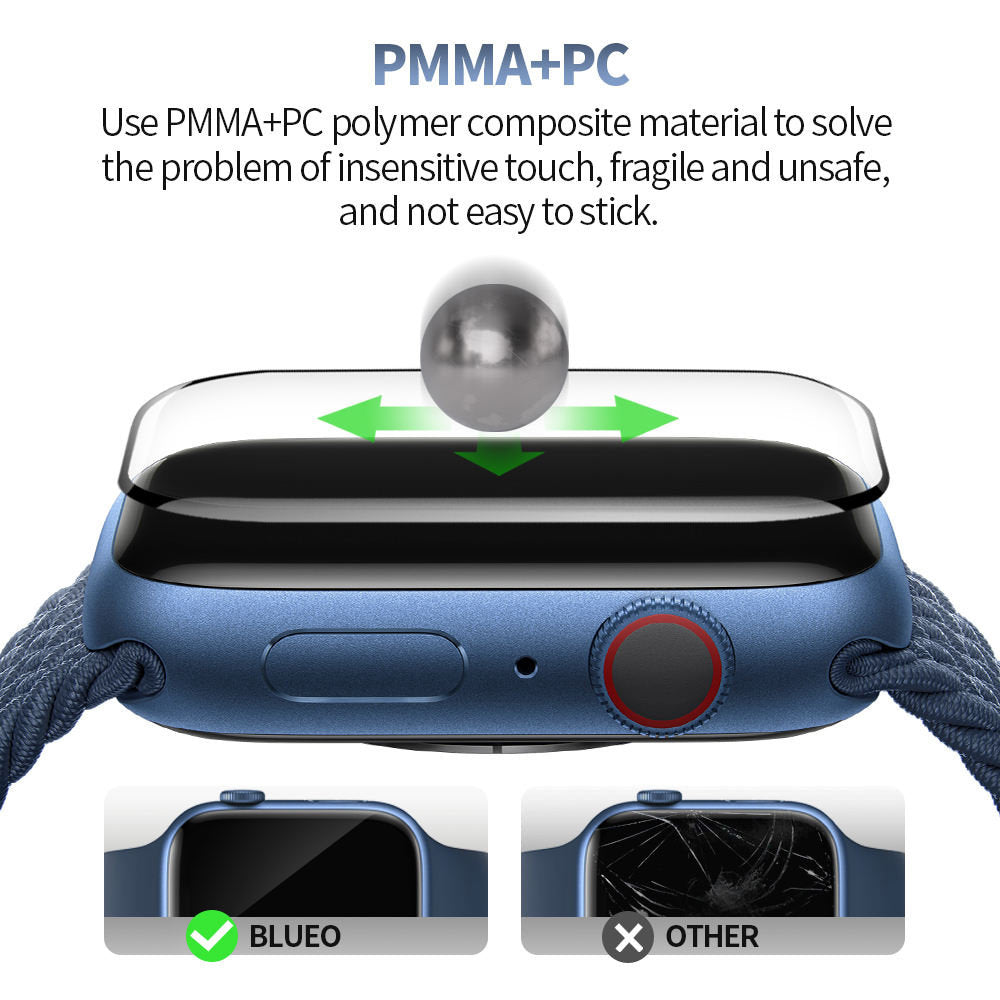 Blueo High Molecule Beskyttelsesfilm til Apple Watch 8 / 7 41mm Serie, Hærdet Glas, Sort