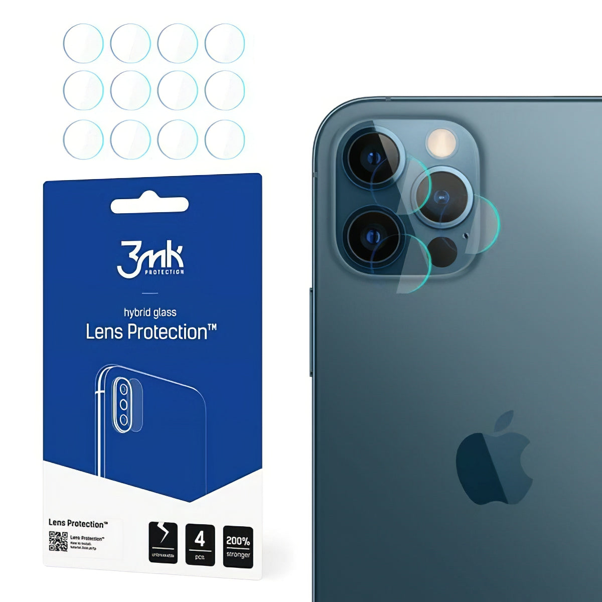 Beskyttelsesfilm til bagkamera 3MK Protection til Apple iPhone 12 Pro, Fleksibelt glas, Sæt med 4 stk., Transparent