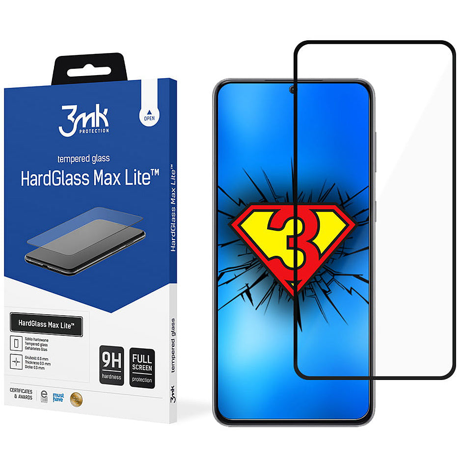 Skærmbeskyttelsesfilm 3MK HardGlass Max Lite til Samsung Galaxy S21+ 5G G996, Hærdet Glas, Fuldklæbende, Sort