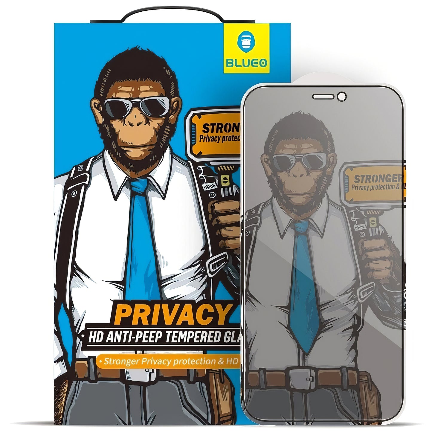 Beskyttelsesfilm Privacy Blueo til Apple iPhone 17e / 16e / 14 / 13 Pro, Hærdet Glas, Full Glue, 5D