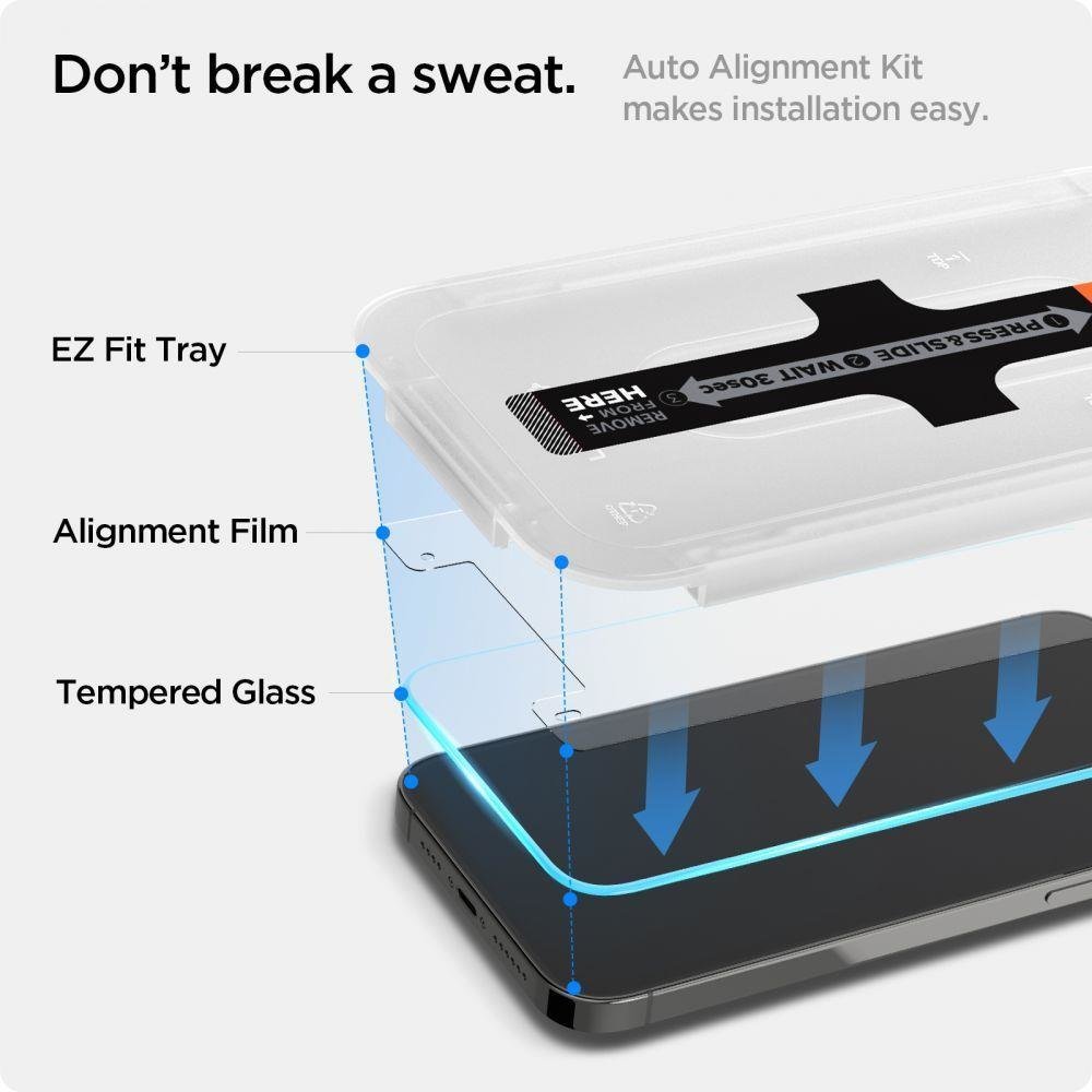 Beskyttelsesfilm til skærm Spigen GlastR EZ FIT HD til Apple iPhone 17e / 16e / 14 / 13 Pro, Hærdet glas, Full Glue AGL03724