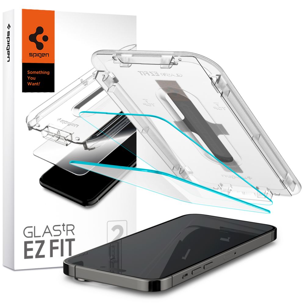 Beskyttelsesfilm til skærm Spigen GlastR EZ FIT til Apple iPhone 14 Pro Max, Hærdet Glas, Fuldklæbende, Sæt med 2 stykker AGL05202