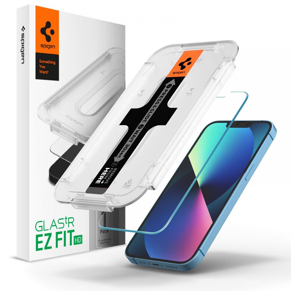 Beskyttelsesfilm til skærm Spigen GlastR EZ FIT HD til Apple iPhone 17e / 16e / 14 / 13 Pro, Hærdet glas, Full Glue AGL03724