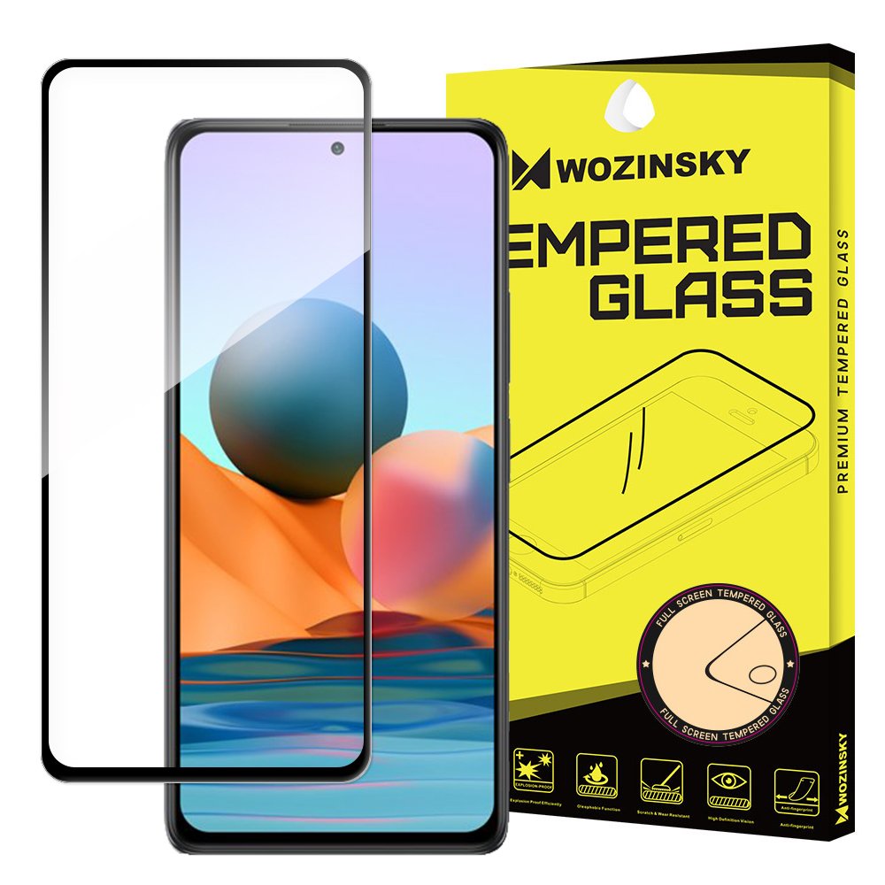 Beskyttelsesfilm WZK til Xiaomi 12T / 12T Pro / Redmi Note 10 Pro, Hærdet Glas, Fuldklæbende, Sort