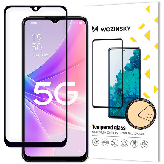 WZK Skærmbeskytter til Oppo A57 4G / A77 4G / A57s / A57e, glasskærm, fuld lim, etuivenlig, sort