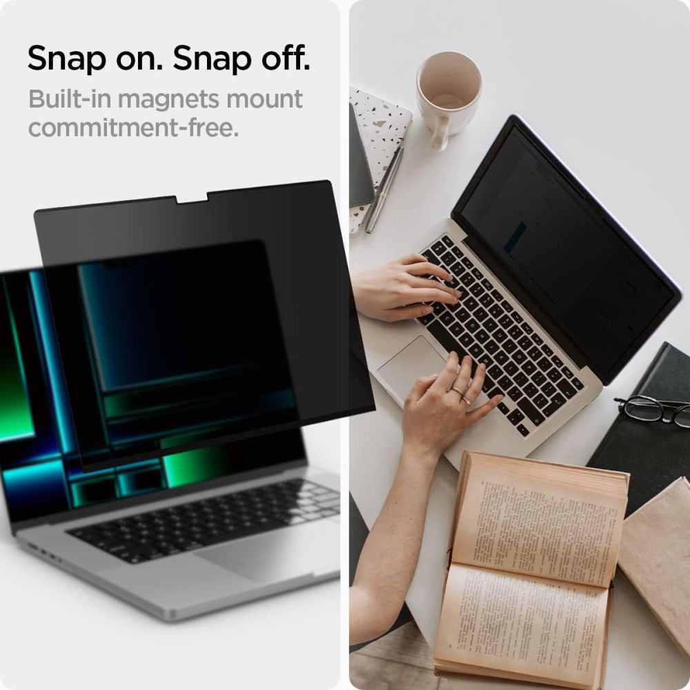 Skærmbeskyttelsesfolie Privacy Spigen Safe View Magnetic til Apple MacBook Pro 14inch (2022) / (2024) / (2023) / (2021), Plast AFL06158