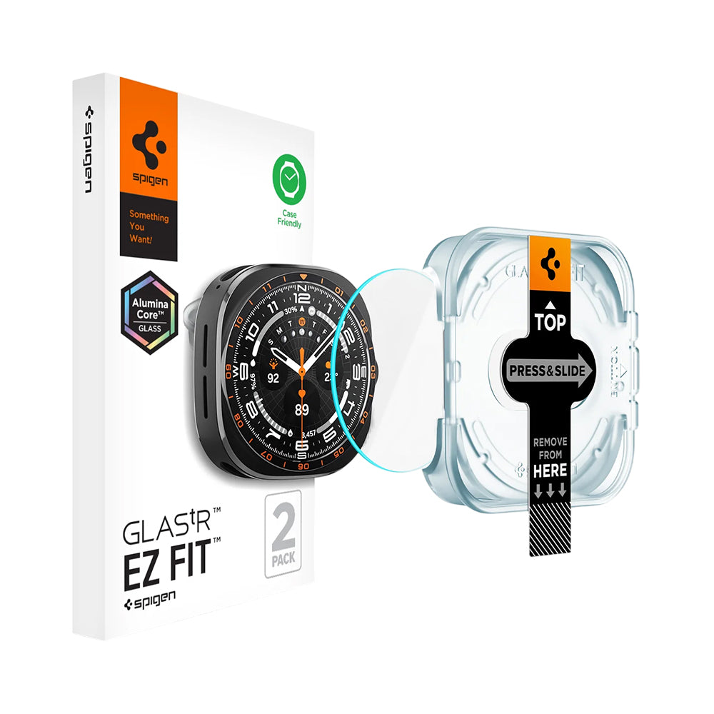 Spigen GlastR EZ FIT beskyttelsesfilm til Samsung Galaxy Watch Ultra2, hærdet glas, sæt med 2 stk. AGL11758