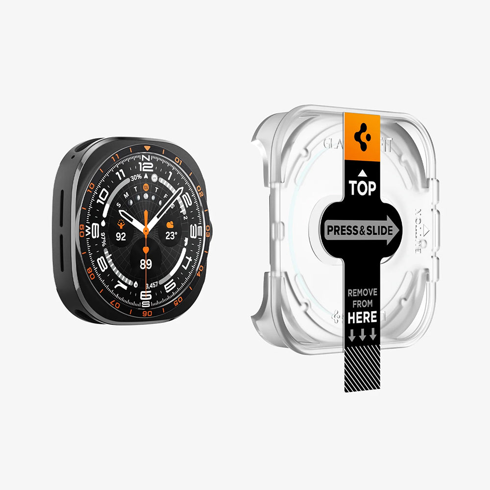 Spigen GlastR EZ FIT beskyttelsesfilm til Samsung Galaxy Watch Ultra2, hærdet glas, sæt med 2 stk. AGL11758