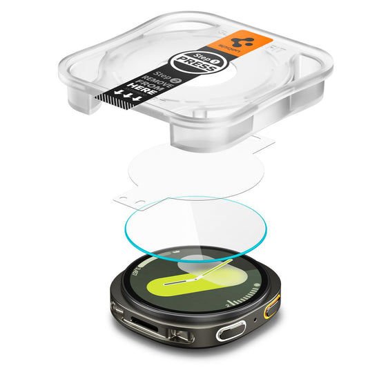 Spigen GlastR EZ FIT beskyttelsesfilm til Samsung Galaxy Watch8 40mm, Sæt med 2 stykker, Hærdet glas AGL09876