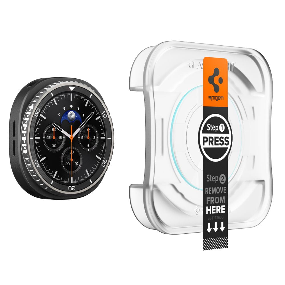 Spigen GlastR EZ FIT beskyttelsesfilm til Samsung Galaxy Watch8 Classic, sæt med 2 stykker, hærdet glas AGL09877