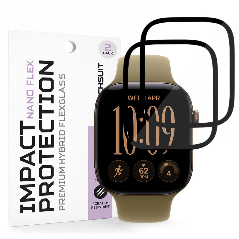 Techsuit Nano Flex-beskyttelsesfilm til Apple Watch Series 12 42 mm, plastik, sæt med 2 stk., sort