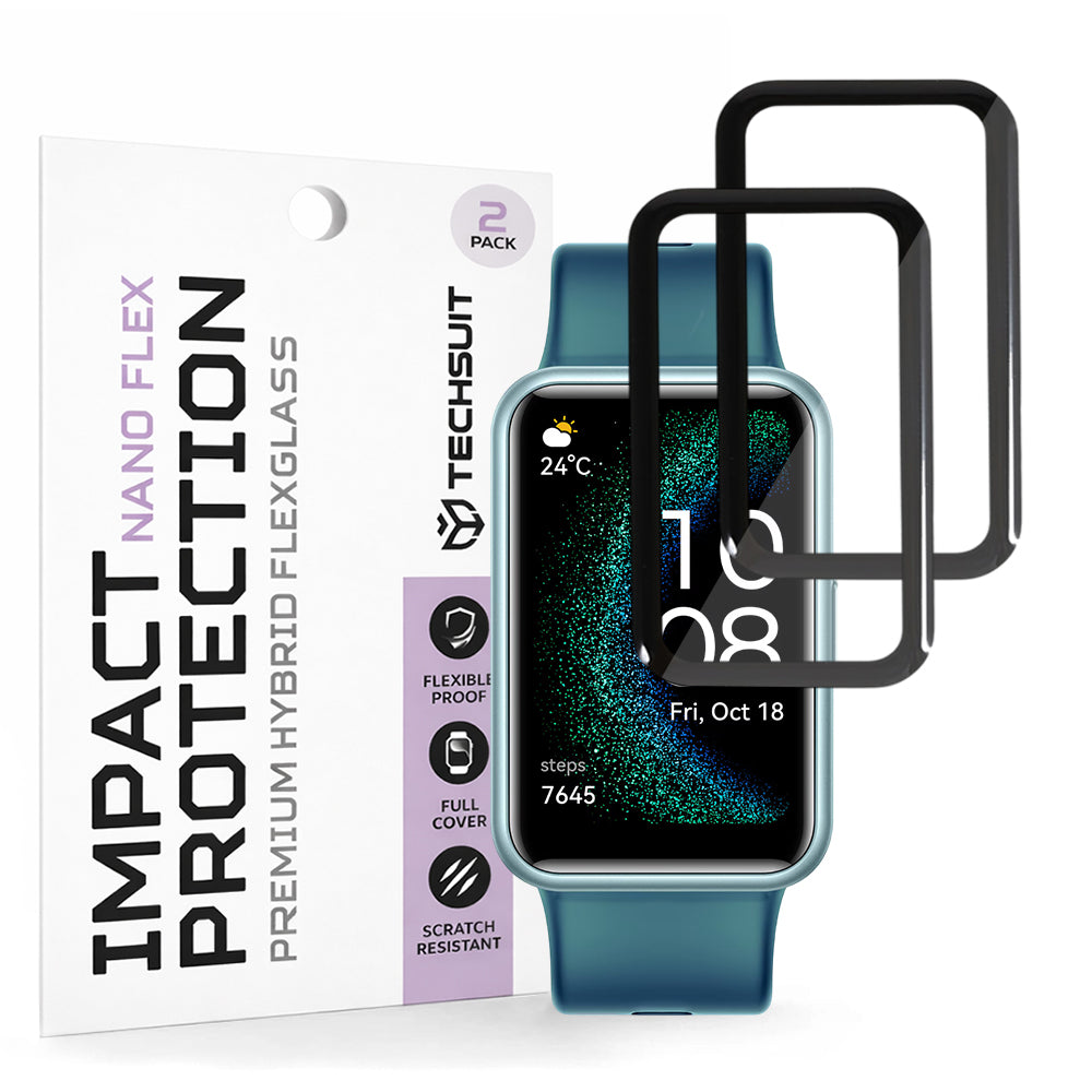 Beskyttelsesfilm Techsuit Nano Flex til Huawei Watch FIT SE, Sæt med 2 stykker, Plastik, Sort