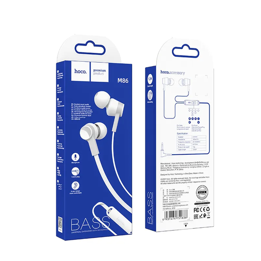 Handsfree 3.5mm HOCO M86, Hvid