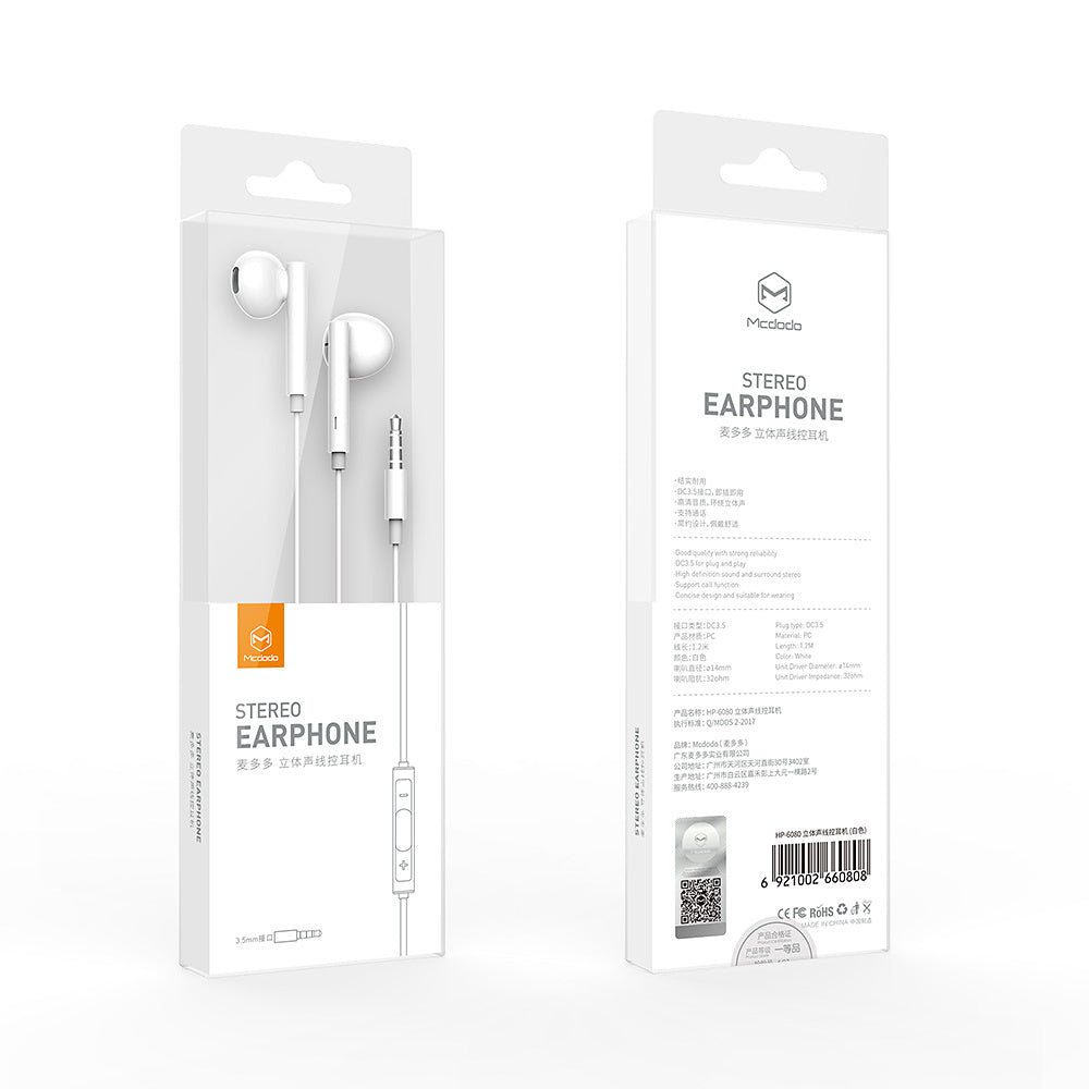 Handsfree 3.5mm McDodo HP-6080 Element, Hvid