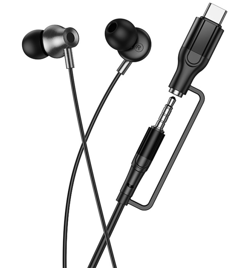 Handsfree 3,5 mm / USB-C HOCO M119A, Sort