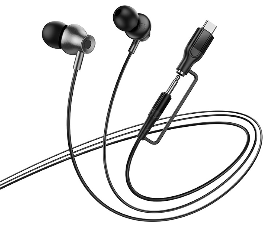 Handsfree 3,5 mm / USB-C HOCO M119A, Sort