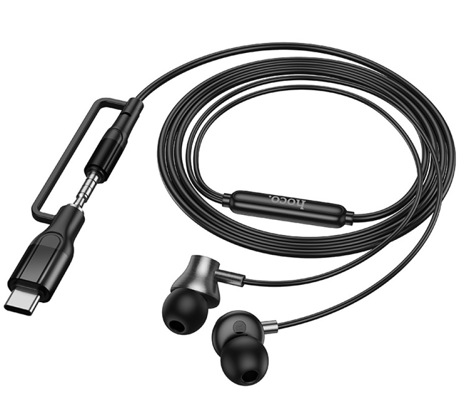 Handsfree 3,5 mm / USB-C HOCO M119A, Sort