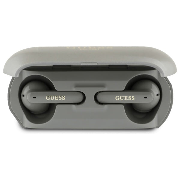 Handsfree Bluetooth Guess med forlænget metallisk trykt logo, TWS, Grå