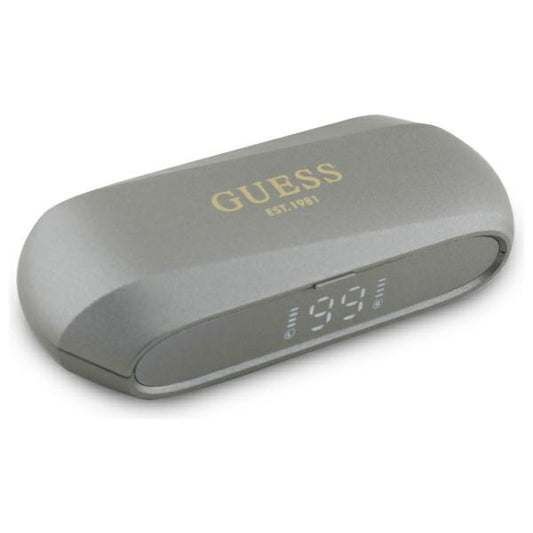 Handsfree Bluetooth Guess med forlænget metallisk trykt logo, TWS, Grå