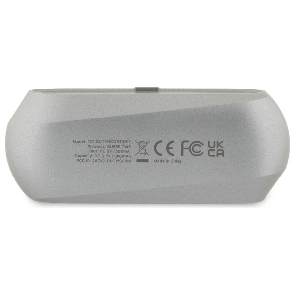 Handsfree Bluetooth Guess med forlænget metallisk trykt logo, TWS, Grå