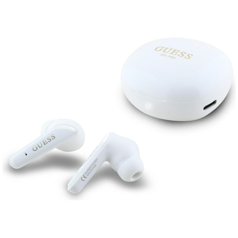Handsfree Bluetooth Guess Flat Classic Logo Electroplated, TWS, Hvid