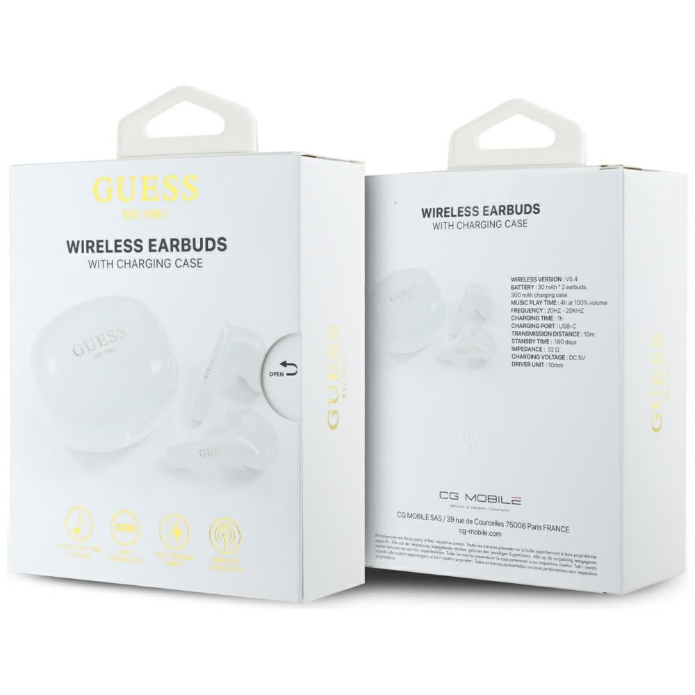 Handsfree Bluetooth Guess Flat Classic Logo Electroplated, TWS, Hvid