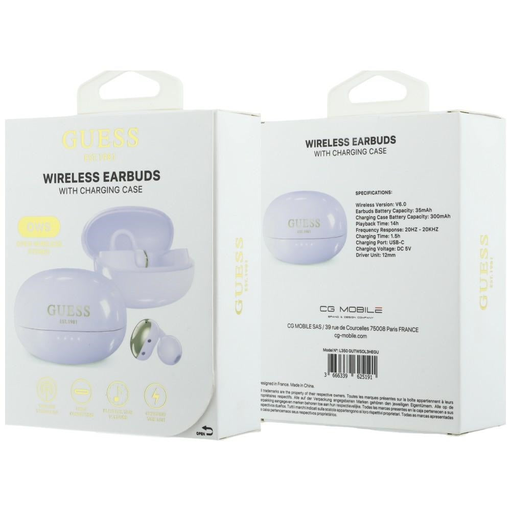 Handsfree Bluetooth Guess Metalisk Finish Elektropolerede Dele Klassisk, TWS, Lilla