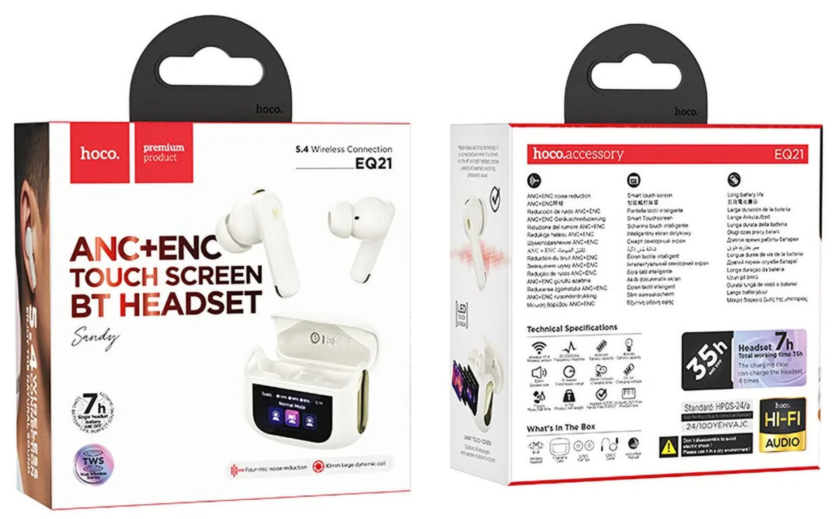 Handsfree Bluetooth HOCO EQ21, TWS, ANC, Hvid