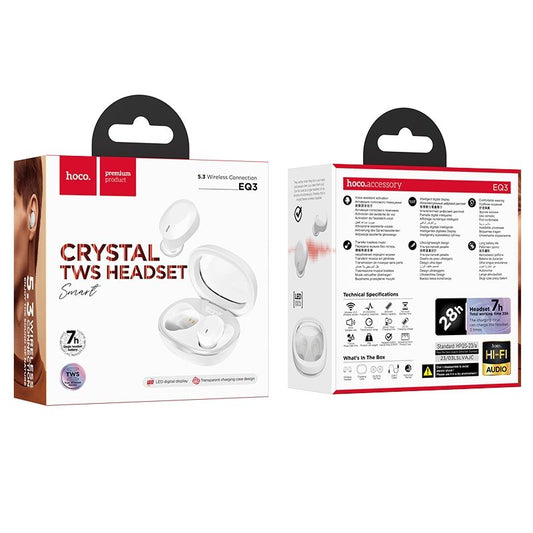 Handsfree Bluetooth HOCO EQ3, TWS, Hvid