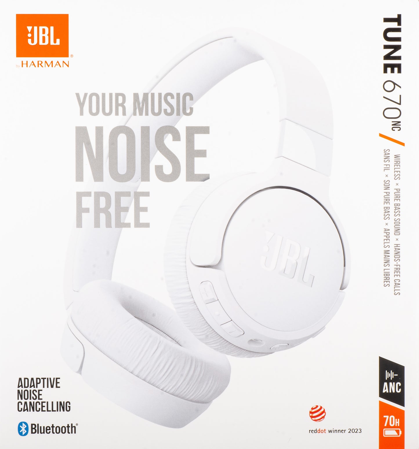 Handsfree Bluetooth JBL Tune 670NC, MultiPoint, A2DP, ANC, Hvid JBLT670NCWHTAP