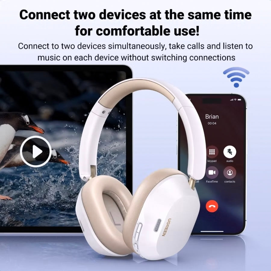 Handsfree Bluetooth UGREEN HiTune Max5C HP203, A2DP, ANC, Hvid