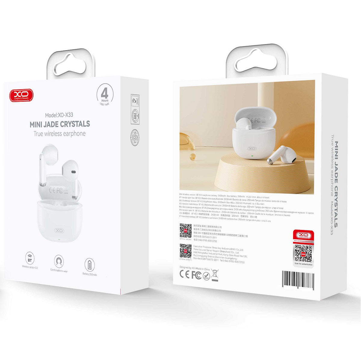 Handsfree Bluetooth XO Design X33, TWS, Hvid