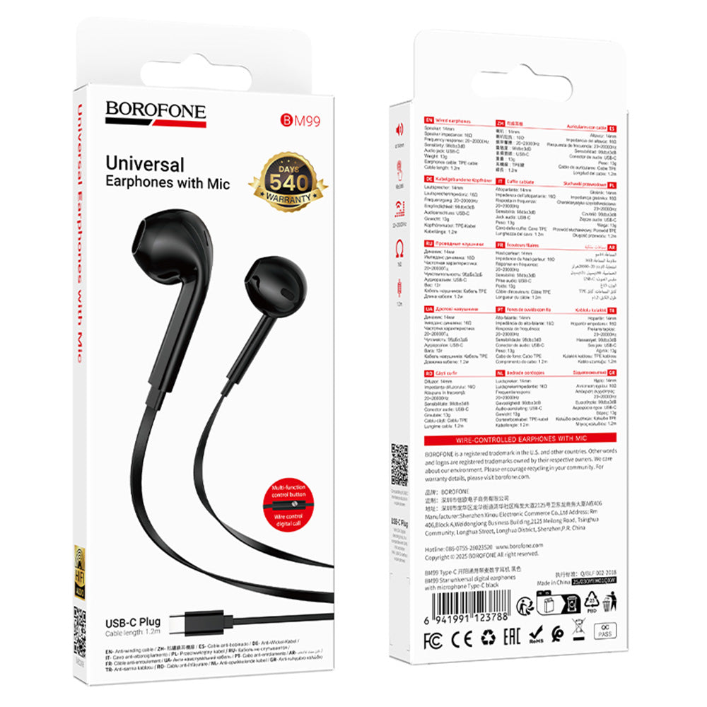 Handsfree USB-C Borofone BM99 Star, Sort