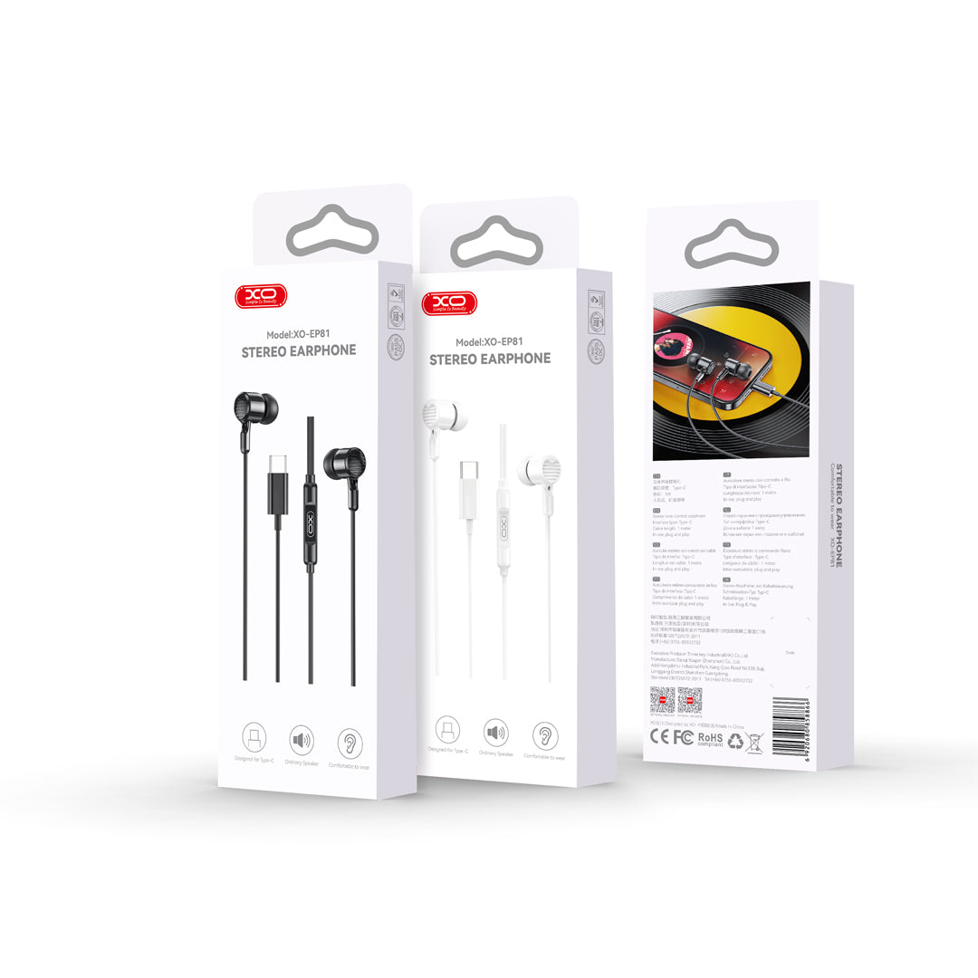 Handsfree USB-C XO Design EP81, Sort
