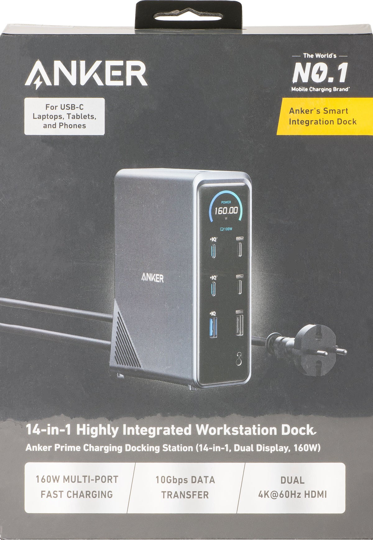 Multifunktionel Anker Prime 737 hub, 2 x USB-A 3.0 - 3 x USB-A - 5 x USB-C - 2 x HDMI - 1 x Jack 3.5mm - 1 x RJ45, Sort A83B63A1