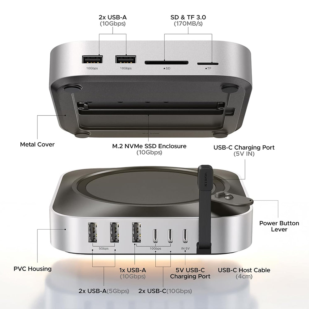 UGREEN CM841A Multifunktionelt Hub (95094) til Apple Mac Mini M4 / Mini M4 Pro, 10i1, Grå