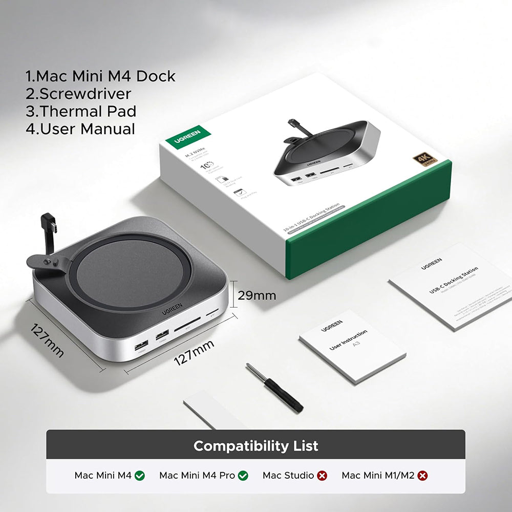 UGREEN CM841A Multifunktionelt Hub (95094) til Apple Mac Mini M4 / Mini M4 Pro, 10i1, Grå