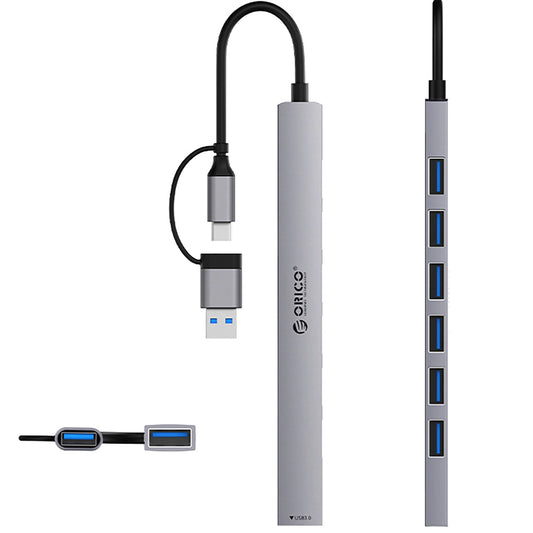 Hub USB / USB-C Orico YSA2-U3, 1 x USB-A 3.0 - 6 x USB-A, Grå