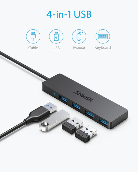 Anker USB-hub, 4 x USB-A 3.0, sort A7516016
